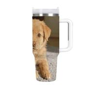 KHAUERBC Caramel Mini Pudding Travel Coffee Tumbler in acciaio inox, tazza da caffè con coperchio e cannuccia, tazza con manico, grande capacità, doppia parete sottovuoto a prova di perdite, tazza