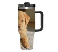 KHAUERBC Caramel Mini Pudding Travel Coffee Tumbler in acciaio inox, tazza da caffè con coperchio e cannuccia, tazza con manico, grande capacità, doppia parete sottovuoto a prova di perdite, tazza