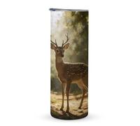 KHAUERBC Deer Encounter The Dawn - Tazza da viaggio con manico leggero, 590 ml, bicchiere da caffè da viaggio, in acciaio inox, isolamento sottovuoto, a doppio strato, adatto per portabicchieri