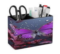 KHAUERBC Portapenne in pelle PU viola prugna farfalla per scrivania doppi scomparti. Portamatite multifunzione per cosmetici da ufficio, regali, telecomando, 10,9 x 7,1 x 15 cm.