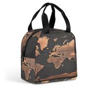 KHAUERBC Rust, borsa per il pranzo con mappa del mondo, per donne e uomini, a prova di perdite, resistente e riutilizzabile, per lavoro, viaggi, attività all'aperto