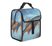 KHAUERBC Safflower Flying Fish Lunch Bag doppio scomparto a prova di perdite, borsa termica con manico, borsa per il pranzo per lavoro e viaggio