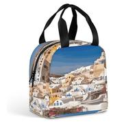 KHAUERBC Santorini Town - Borsa portapranzo per donne e uomini, a prova di perdite, resistente e riutilizzabile, per lavoro, viaggi, attività all'aperto