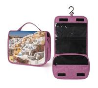 KHAUERBC Santorini Town - Trousse da toilette per uomo e donna, portatile, con gancio da appendere, organizer per cosmetici, accessori, shampoo, contenitore di dimensioni standard, articoli da