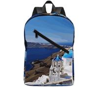 KHAUERBC Santorini - Zaino casual colorato con isola greca e vista mare, zaino da escursionismo, sottile e robusto, zaino per computer portatile per weekend e escursionismo