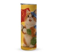 KHAUERBC Tazza da viaggio colorata con gatto e bandiera nazionale, 590 ml, bicchiere da caffè da viaggio, in acciaio inox, isolamento sottovuoto, a doppio strato, adatto per portabicchieri per veicoli