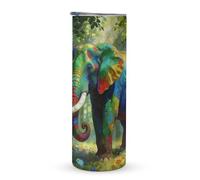 KHAUERBC Tazza da viaggio colorata con manico a forma di elefante della foresta, 590 ml, bicchiere da caffè da viaggio, in acciaio inox, isolamento sottovuoto, a doppio strato, adatto per