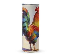 KHAUERBC Tazza da viaggio colorata con manico a forma di gallo, 590 ml, bicchiere da caffè da viaggio, in acciaio inox, isolamento sottovuoto, a doppio strato, adatto per portabicchieri del veicolo