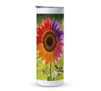KHAUERBC Tazza da viaggio colorata con manico a girasole, 590 ml, bicchiere da caffè da viaggio, in acciaio inox, isolamento sottovuoto, a doppio strato, adatto per portabicchieri del veicolo