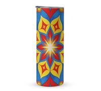 KHAUERBC Tazza da viaggio colorata con manico mandala, 590 ml, bicchiere da caffè da viaggio, in acciaio inox, isolamento sottovuoto, a doppio strato, adatto per portabicchieri del veicolo