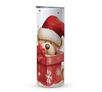 KHAUERBC Tazza da viaggio con cappello di Babbo Natale e manico di buon Natale, 590 ml, bicchiere da caffè da viaggio, in acciaio inox, isolamento sottovuoto, bicchiere a doppio strato, adatto per