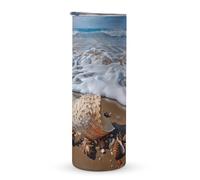 KHAUERBC Tazza da viaggio con manico a forma di mare e conchiglie, 590 ml, bicchiere da caffè da viaggio, in acciaio inox, isolamento sottovuoto, a doppio strato, adatto per portabicchieri per veicoli