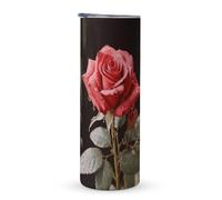 KHAUERBC Tazza da viaggio con rose rosse e manico amore, 590 ml, bicchiere da caffè da viaggio, in acciaio inox, isolamento sottovuoto, a doppio strato, adatto per portabicchieri per veicoli