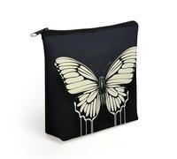 KHAUERBC Una borsa per il trucco con farfalla bianca e nera con cerniera per adulti, piccola borsa per il trucco leggera, trousse per cosmetici per oggetti essenziali da viaggio