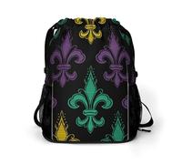 KHAUERBC Zaino con coulisse 3D Fleur De Lis Mardi Gras per adulti, borsa da palestra con scomparto per scarpe, zaino da trekking con tasche laterali in rete