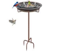 KHayRovies Abbeveratoio per uccelli in metallo, altezza 91,9 cm, autoportante, con 4 denti e picchetto, per giardino, cortile, prato, mangiatoia per uccelli e decorazione, in rame retrò, resistente