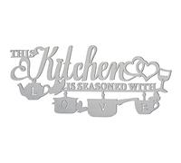 KHayRovies Decorazione da parete in metallo per cucina, con scritta "This Kitchen is Seasoned with Love", sculture artistiche da appendere alla parete, lettere in ferro rustico argentato, citazioni da