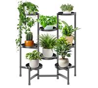 KHayRovies Supporto per Piante in Metallo 8 Livelli, Scaffale per Piante Piedistallo per Piante, Portavaso da interno Porta Fiori Piante da esterno per Fioriere Angolari Giardino(Nero)