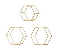 KHBNHJ 3 mensole a muro a forma di esagono, in filo metallico, da parete, multiuso, geometrica, per camera da letto, soggiorno, cucina, ufficio, 17 cm, 23,9 cm, 27,9 cm