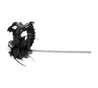 KHBUAB Maschera Nera in Plastica Pizzo e Piuma, Maschera Handheld per Halloween e Feste, Accessorio Cosplay per Performance e Party Eleganti