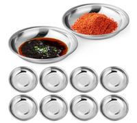 KHBUAB Set da 10 Piatti per Salse in Acciaio Inox 10 Cm, Piccoli Piatti da Antipasto Rotondi per Condimenti e Snack, Stoviglie per Feste e Uso Domestico