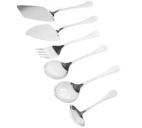 KHBUAB Set di 6 Pezzi Posate da Portata in Acciaio Inossidabile Argento, Cucchiai e Forchette Eleganti per Servire Pasti, per Feste e Buffet, Resistente e Lavabile in Lavastoviglie