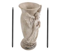 KHBUAB Vaso per Lapide Cimitero in Resina e Ferro Beige con Robusta per Installazione Sicura e Bocca Larga per Fiori Artificiali o Secchi Uso Commemorativo