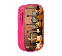 KHDKLXOHZ Cute Guitar Collection - Astuccio di grande capacità, per penne, cancelleria, penne, matite con scomparti con cerniera, per scuola, studenti, ragazze, ragazzi, donne, uomini, rosa, 3 D