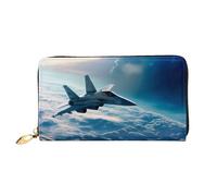 KHDKLXOHZ Elegante borsa lunga in pelle da donna | Aircraft Fighter Jet | Portafoglio in pelle PU con cerniera, pochette porta carte di credito, portamonete, 3D, Taglia unica, Classico