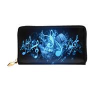 KHDKLXOHZ Elegante borsa lunga in pelle da donna | note musicali blu | portafoglio in pelle PU con cerniera pochette borsa porta carte di credito portafoglio portamonete organizer pochette, 3D, Taglia