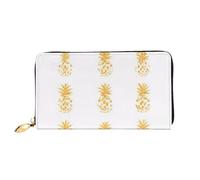 KHDKLXOHZ Elegante borsa lunga in pelle da donna | sfondo oro ananas | portafoglio in pelle PU con cerniera pochette borsa porta carte di credito portafoglio portamonete organizer pochette, 3D, Taglia