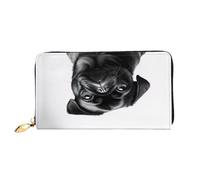 KHDKLXOHZ Elegante borsa lunga in pelle da donna | Simpatico cane carlino nero | portafoglio in pelle PU con cerniera pochette porta carte di credito portafoglio portamonete organizer pochette, 3D,