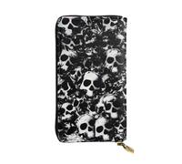 KHDKLXOHZ Elegante portafoglio lungo in pelle nera e bianca con teschio umano da donna, grande capacità, custodia porta carte di credito, pochette elegante per donne e uomini, 3D, Taglia unica,