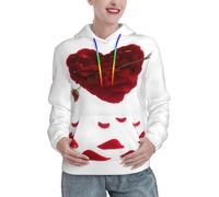KHDKLXOHZ Felpa con cappuccio da donna a maniche lunghe a forma di cuore con petali floreali stampati elegante felpa casual con cappuccio con grande tasca - per ragazze e donne, 3D, M