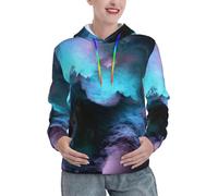 KHDKLXOHZ Felpa con cappuccio da donna a maniche lunghe con grafica 3D Universo spazio stampato elegante felpa casual con cappuccio felpa con cappuccio con grande tasca, per ragazze e donne, 3D, L