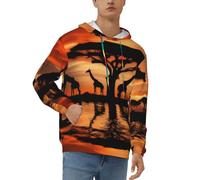 KHDKLXOHZ Felpa con cappuccio da uomo casual a maniche lunghe con coulisse top giraffa sotto l'albero in Africa felpa con cappuccio stampata 3D con tasca - morbida, elegante e confortevole, Nero , M