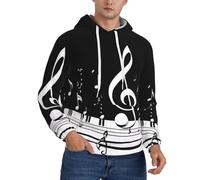 KHDKLXOHZ Felpe con cappuccio da uomo con stampa grafica 3D nera e bianca con note musicali, vestibilità ampia, casual, alla moda, a maniche lunghe, con tasche, morbida e confortevole, felpa con