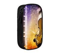 KHDKLXOHZ Grazioso astuccio con note musicali di pianoforte e violino, grande capacità, astuccio per cancelleria, astuccio con scomparti con cerniera, per studenti di scuola, ragazze, ragazzi, donne