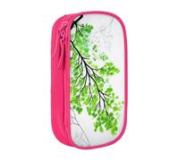 KHDKLXOHZ Simpatico astuccio con foglie verdi e bianche, grande capacità, astuccio per cancelleria, astuccio per cancelleria, portapenne con scomparti con cerniera, per studenti scolastici, ragazze