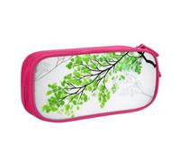 KHDKLXOHZ Simpatico astuccio con foglie verdi e bianche, grande capacità, astuccio per cancelleria, astuccio per cancelleria, portapenne con scomparti con cerniera, per studenti scolastici, ragazze