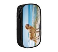 KHDKLXOHZ Simpatico astuccio con Golden Retriever di grande capacità, astuccio per cancelleria, astuccio con scomparti con cerniera, per studenti scolastici, ragazze, ragazzi, donne, uomini, Nero , 3
