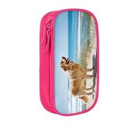 KHDKLXOHZ Simpatico astuccio con Golden Retriever di grande capacità, astuccio per cancelleria, astuccio con scomparti con cerniera, per studenti scolastici, ragazze, ragazzi, donne, uomini, rosa, 3 D