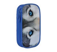 KHDKLXOHZ Simpatico astuccio con lupo con occhi azzurri, grande capacità, astuccio per cancelleria, astuccio con scomparti con cerniera, per studenti scolastici, ragazze, ragazzi, donne, uomini, Blu