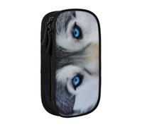 KHDKLXOHZ Simpatico astuccio con lupo con occhi azzurri, grande capacità, astuccio per cancelleria, astuccio con scomparti con cerniera, per studenti scolastici, ragazze, ragazzi, donne, uomini, Nero