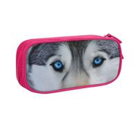 KHDKLXOHZ Simpatico astuccio con lupo con occhi azzurri, grande capacità, astuccio per cancelleria, astuccio con scomparti con cerniera, per studenti scolastici, ragazze, ragazzi, donne, uomini, rosa