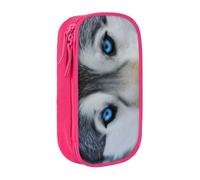 KHDKLXOHZ Simpatico astuccio con lupo con occhi azzurri, grande capacità, astuccio per cancelleria, astuccio con scomparti con cerniera, per studenti scolastici, ragazze, ragazzi, donne, uomini, rosa