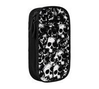 KHDKLXOHZ Simpatico astuccio con teschio umano bianco e nero di grande capacità, astuccio per cancelleria, astuccio con scomparti con cerniera, per studenti scolastici, ragazze, ragazzi, donne, uomini