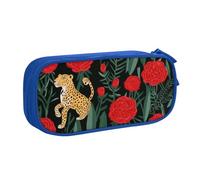 KHDKLXOHZ Simpatico astuccio Ieopard e rose di grande capacità, astuccio per cancelleria, astuccio con scomparti con cerniera, per studenti scolastici, ragazze, ragazzi, donne, uomini, Blu, 3 D, Zaino