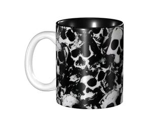 KHDKLXOHZ Tazza da caffè in ceramica bicolore con teschio umano bianco e nero con manico, tazza classica in ceramica interna colorata, simpatica tazza da tè, resistente e adatta al microonde, per
