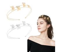 KHDULQ 2 Pezzi Farfalla Cerchietto Capelli Donna,Doppia Fila di Farfalla Cerchietto Cerchietto Bambina Cerchietti Capelli Fascia Capelli con Stelle Oro Argento Stelle Pour Soirée,Natalizi,Mariage,Fête